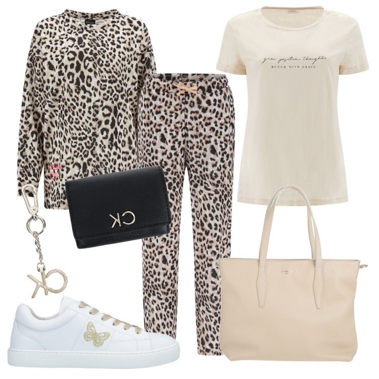 Outfit donna - Festa della mamma. Stile Sporty chic per Tutti i giorni. Abbinamento con sneakers, borse a mano, portafogli, felpe, pantaloni, t-shirt.