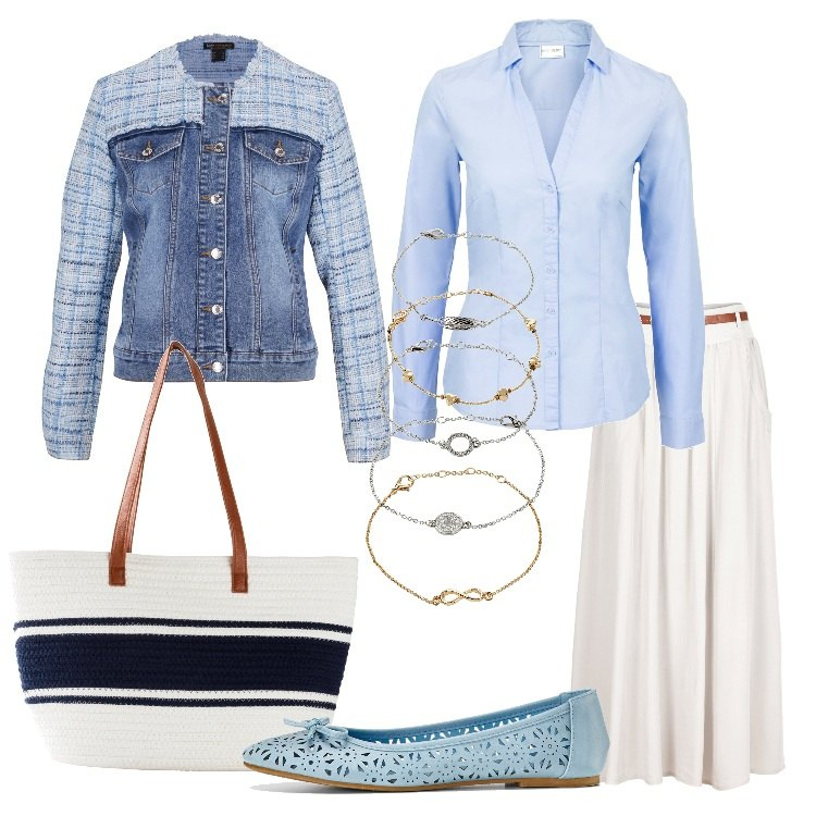 Outfit donna - Un outfit dedicato alle mamme by BonPrix. Stile Bon Ton per Tutti i giorni. Abbinamento con camicie, gonne lunghe, braccialetti con ciondoli, giacche, ballerine, shopping bag.