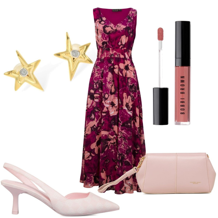Outfit donna - Un matrimonio romantico. Stile Romantica per Cerimonia. Abbinamento con vestiti lunghi, clutch, décolleté, rossetti, orecchini.