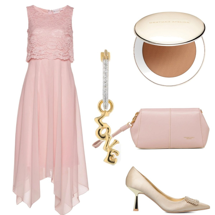 Outfit donna - Total look #1608690. Stile Romantica per Cerimonia. Abbinamento con vestiti midi/longuette, décolleté, clutch, primer, orecchini.
