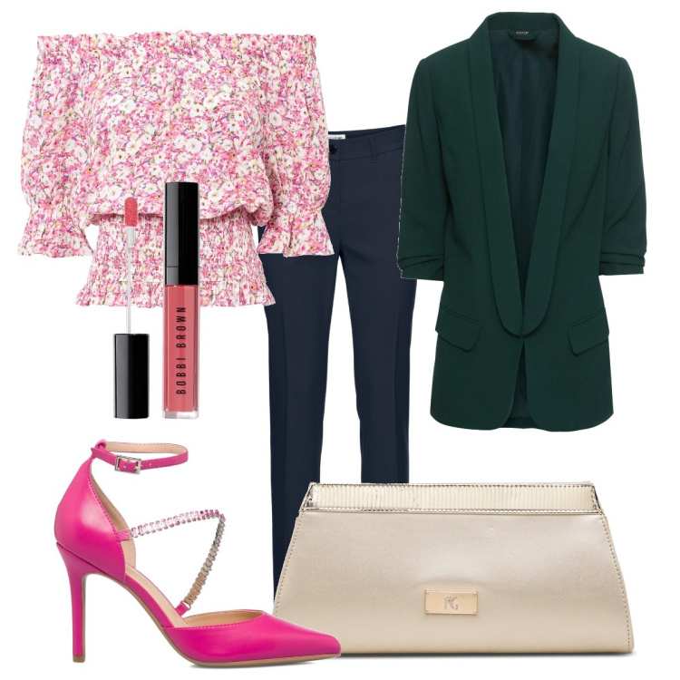 Outfit donna - Outfit da cerimonia. Stile Chic per Cerimonia. Abbinamento con blazer, pantaloni, bluse, décolleté, clutch, gloss.