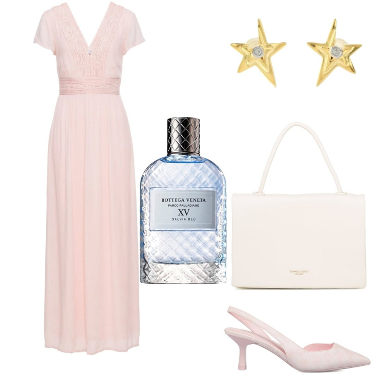 Outfit donna - Total look #1609058. Stile Romantica per Cerimonia. Abbinamento con vestiti lunghi, décolleté, borse a mano, profumi, orecchini.