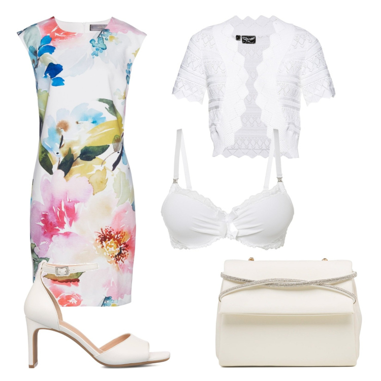 Outfit donna - Invito ad una cerimonia. Stile Chic per Cerimonia. Abbinamento con reggiseni, vestiti a tubino, blazer, sandali in pelle, clutch.