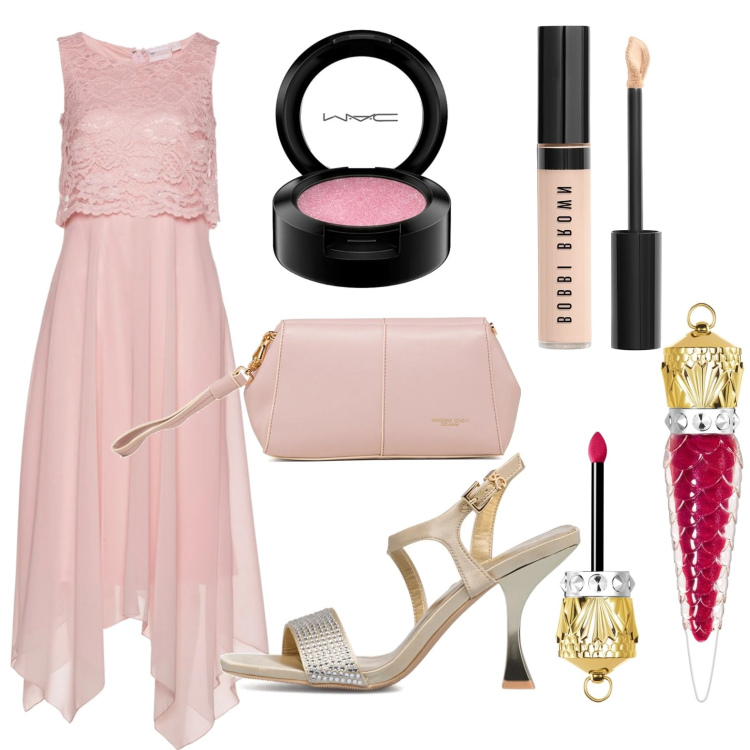 Outfit donna - Cerimonia con il vestito colore pastello. Stile Romantica per Cerimonia. Abbinamento con vestiti midi/longuette, sandali gioiello, clutch, gloss, ombretti, correttori.
