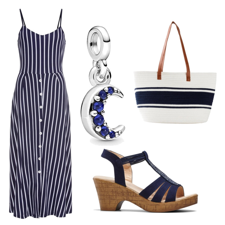 Outfit donna - Total look #1609539. Stile Casual per Tutti i giorni. Abbinamento con vestiti midi/longuette, sandali, shopping bag, ciondoli.