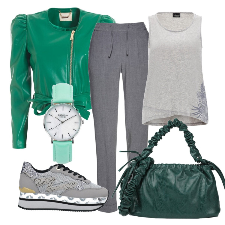 Outfit donna - Total look #1609796. Stile Sporty chic per Tutti i giorni. Abbinamento con pantaloni, sneakers, borse a mano, cappotti, canottiere, orologi analogici.