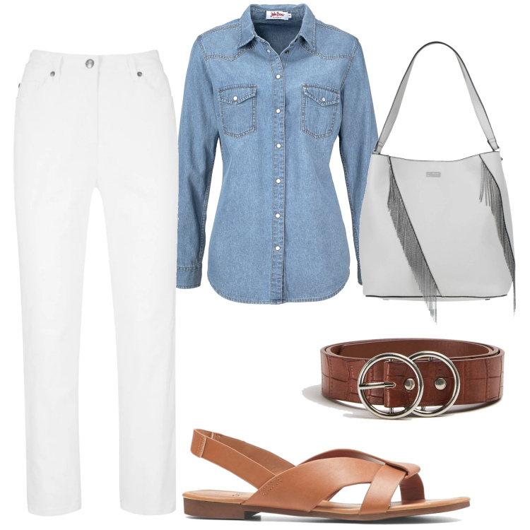 Outfit donna - Total look #1610022. Stile Basic per Tutti i giorni. look ideale per Petite. Abbinamento con camicie, pantaloni, sandali, borse a mano, cinture.