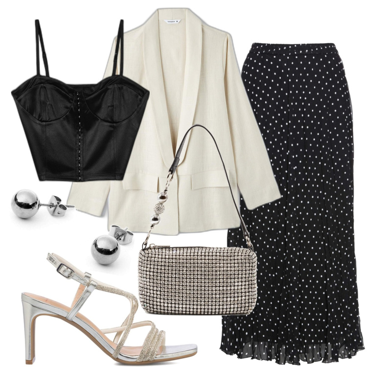 Outfit donna - Sandali gioiello per la cerimonia. Stile Chic per Cerimonia. Abbinamento con gonne, blazer, orecchini, top, sandali gioiello, clutch.