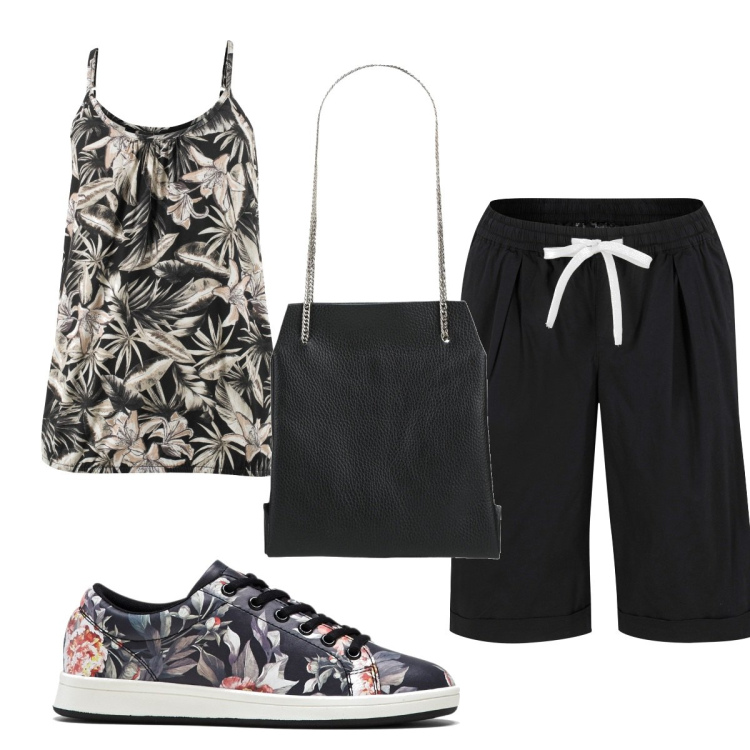 Outfit donna - Total look #1610310. Stile Trendy per Tutti i giorni. Abbinamento con top, bermuda, sneakers, borse a mano.