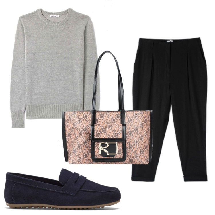 Outfit donna - Total look #1610315. Stile Minimal per Tutti i giorni. Abbinamento con mocassini, borse a spalla, pantaloni chino, maglieria.