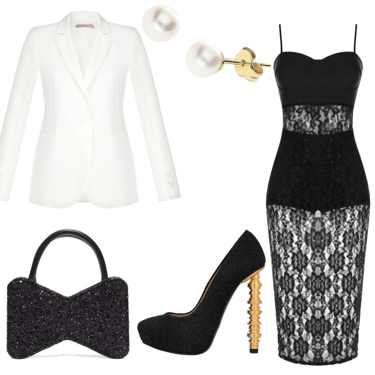 Outfit donna - Total look #1610689. Stile Chic per Serata fuori. Abbinamento con décolleté, orecchini, vestiti midi/longuette, giacche, borse a mano.