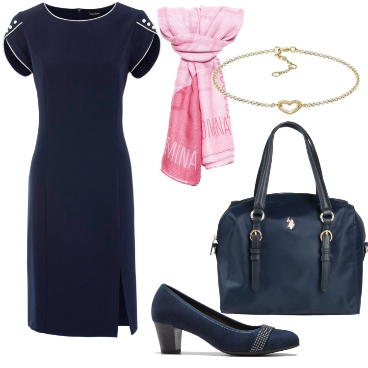 Outfit donna - Total look #1611070. Stile Casual chic per Ufficio. Abbinamento con décolleté, vestiti a tubino, borse a mano, foulard, braccialetti.