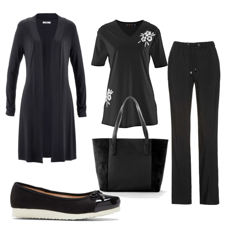Outfit donna - Total look #1611088. Stile Casual chic per Tutti i giorni. Abbinamento con cardigans, pantaloni, maglieria, ballerine, shopping bag.