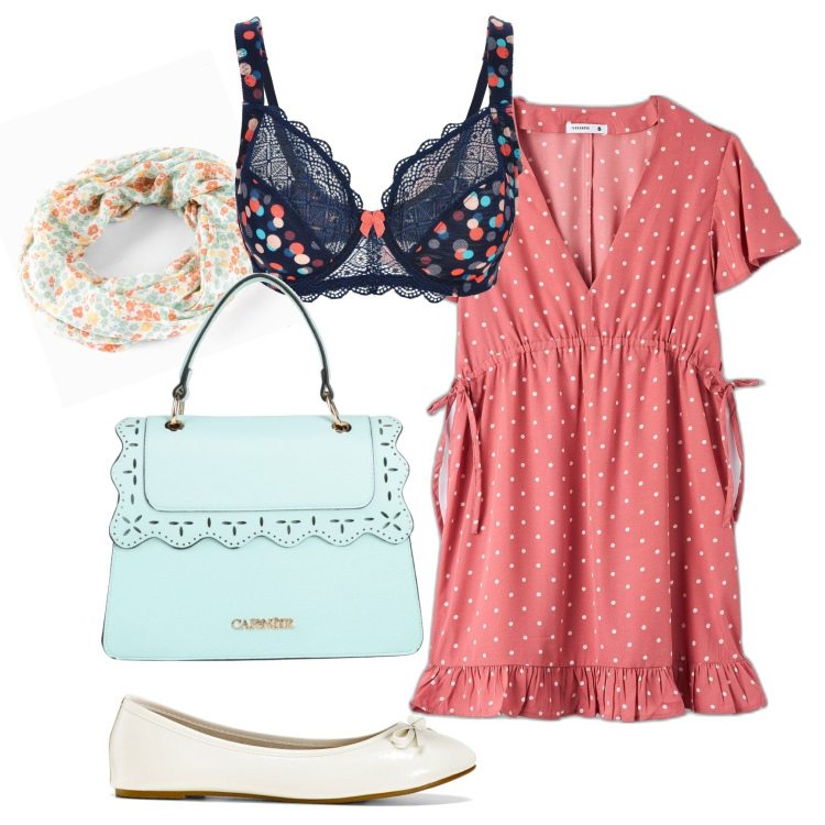 Outfit donna - Bon ton in pois. Stile Bon Ton per Tutti i giorni. Abbinamento con ballerine, reggiseni, foulard, borse a mano, vestiti.