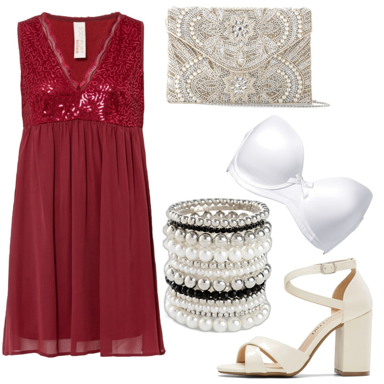 Outfit donna - Outfit per cerimonia. Stile Chic per Cerimonia. Abbinamento con braccialetti, pochette, reggiseni, vestiti, sandali col tacco.