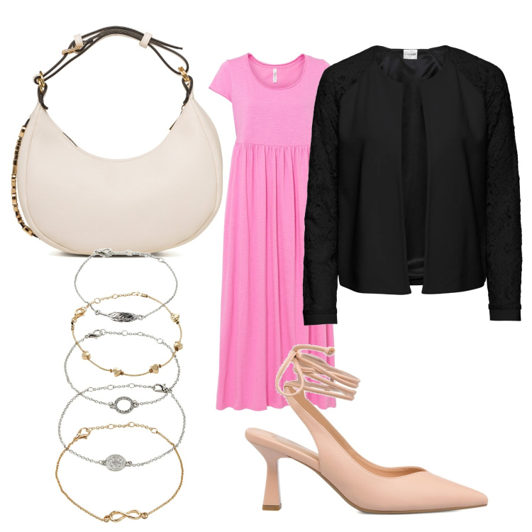 Outfit donna - Outfit per cerimonia. per Cerimonia. look ideale per Tall. Abbinamento con blazer, braccialetti con ciondoli, vestiti lunghi, décolleté, borse a mano.