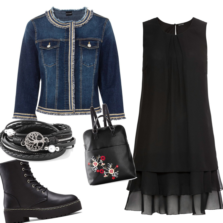 Outfit donna - Total look #1612711. Stile Rock per Tutti i giorni. Abbinamento con blazer, stivaletti, braccialetti, vestiti, zaini.