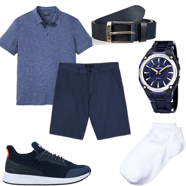 Outfit uomo - Bermuda e polo. Stile Trendy per Tutti i giorni. Abbinamento con sneakers, polo, bermuda, orologi, calzini, cinture.
