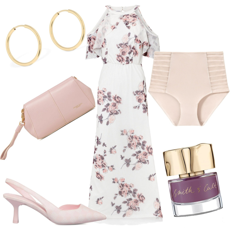 Outfit donna - Tu sei romantica. Stile Romantica per Cerimonia. Abbinamento con culotte, vestiti lunghi, décolleté, clutch, smalti, orecchini.