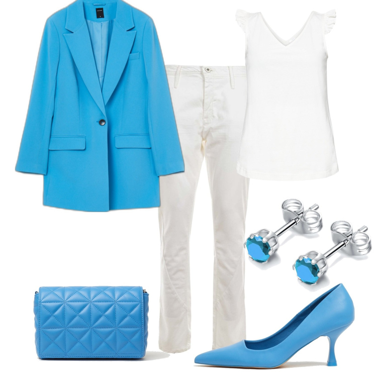 Outfit donna - Total look #1613571. Stile Casual chic per Tutti i giorni. Abbinamento con top, orecchini, jeans, giacche, décolleté, borse a spalla.