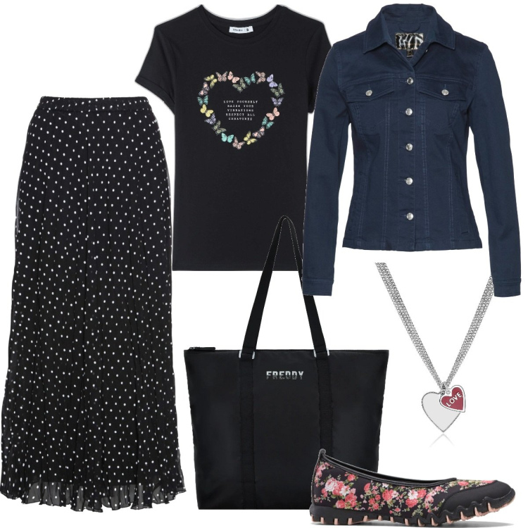 Outfit donna - Total look #1613968. Stile Romantica per Serata fuori. Abbinamento con gonne, ballerine, blazer, t-shirt, collane, borse tote.