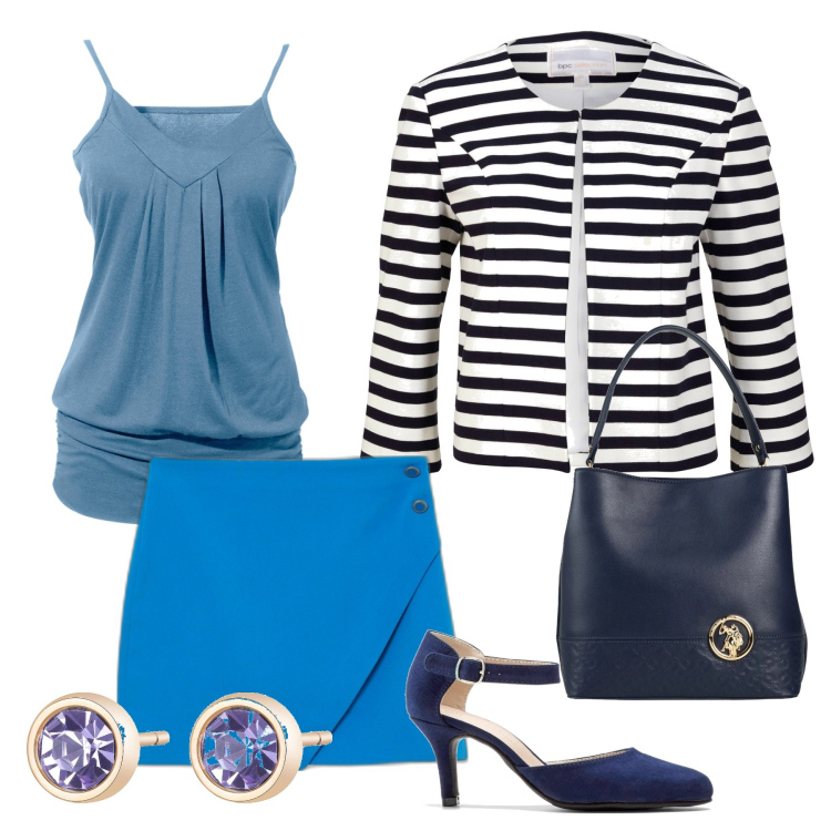 Outfit donna - Gli orecchini glam. Stile Casual chic per Ufficio. Abbinamento con top, décolleté, blazer, borse a mano, orecchini, gonne.