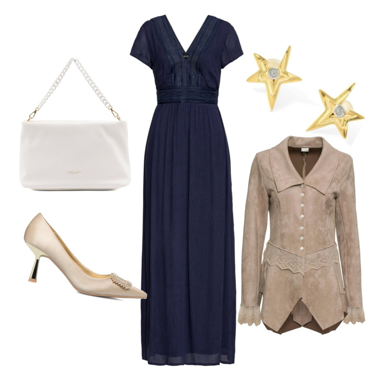 Outfit donna - Total look #1614326. Stile Romantica per Cerimonia. Abbinamento con vestiti lunghi, blazer, décolleté, borse a spalla, orecchini.