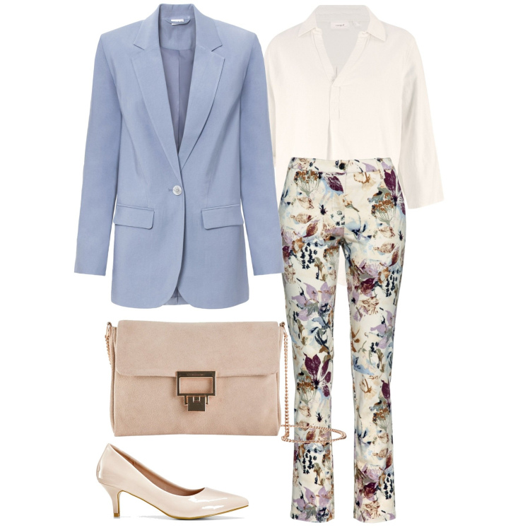 Outfit donna - Cerimonia in giacca e pantaloni. Stile Chic per Cerimonia. Abbinamento con pantaloni, bluse, blazer, décolleté, pochette.