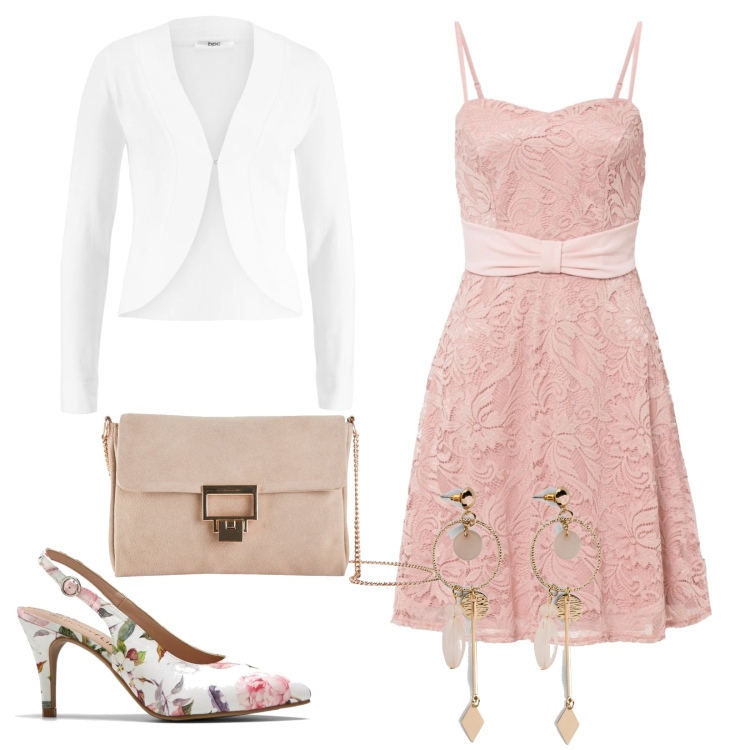 Outfit donna - Outfit per cerimonia Bonprix. Stile Romantica per Cerimonia. Abbinamento con orecchini, vestiti, blazer, décolleté, pochette.