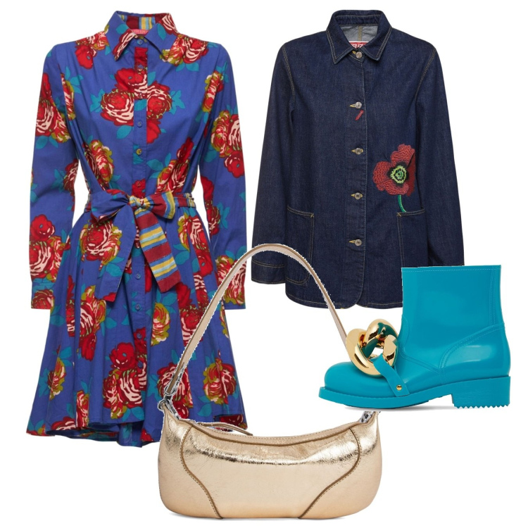 Outfit donna - Cerimonia in jeans. Stile Glamour per Cerimonia. Abbinamento con vestiti, giacche, borse a spalla, stivaletti.