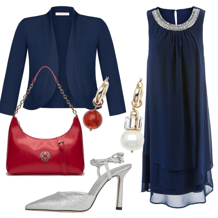Outfit donna - Quel tocco in più. Stile Chic per Cerimonia. Abbinamento con vestiti, décolleté, bolero, borse a spalla, orecchini.