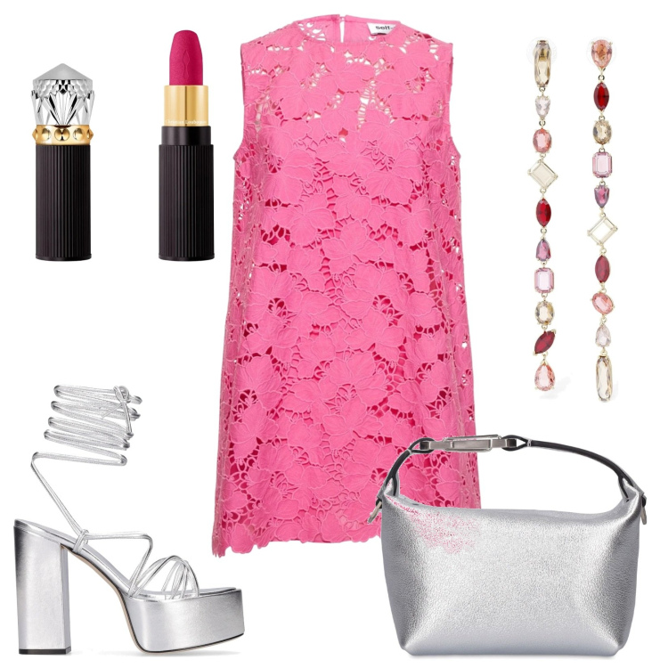 Outfit donna - Total look #1614910. per Cerimonia. Abbinamento con vestiti, borse a mano, orecchini, sandali in pelle, rossetti.