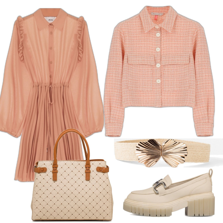 Outfit donna - Total look #1615263. Stile Bon Ton per Tutti i giorni. Abbinamento con cinture, giacche, vestiti corti, mocassini, borse a mano.