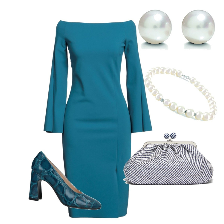 Outfit donna - Domenica pomeriggio:Battesimo. Stile Chic per Cerimonia. Abbinamento con décolleté, vestiti midi/longuette, braccialetti, orecchini, pochette.