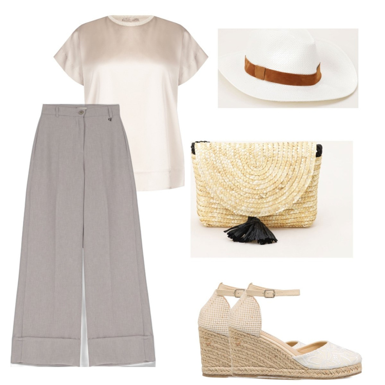 Outfit donna - Mamma Bon Ton. Stile Bon Ton per Tutti i giorni. look ideale per Tall. Abbinamento con bluse, pochette, cappelli, pantaloni a palazzo, espadrillas.