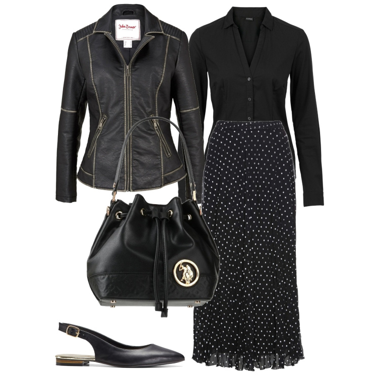 Outfit donna - I pois. Stile Casual chic per Tutti i giorni. Abbinamento con gonne, camicie, ballerine, blazer, borse a mano.