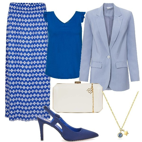 Outfit donna - PLus size matrimonio low cost. Stile Chic per Cerimonia. Abbinamento con top, gonne lunghe, blazer, clutch, collane, décolleté.