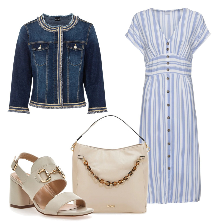 Outfit donna - Total look #1616302. Stile Casual chic per Tutti i giorni. Abbinamento con blazer, vestiti, sandali, borse a spalla.