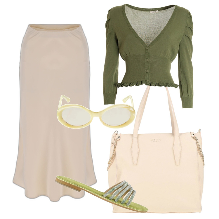 Outfit donna - Mix&Match. Stile Bon Ton per Tutti i giorni. Abbinamento con borse a mano, cardigans, gonne longuette, sandali, occhiali da sole.