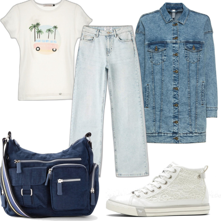 Outfit donna - Total look #1616801. Stile Urban per Tutti i giorni. Abbinamento con borse a tracolla, sneakers, blazer, jeans, t-shirt.