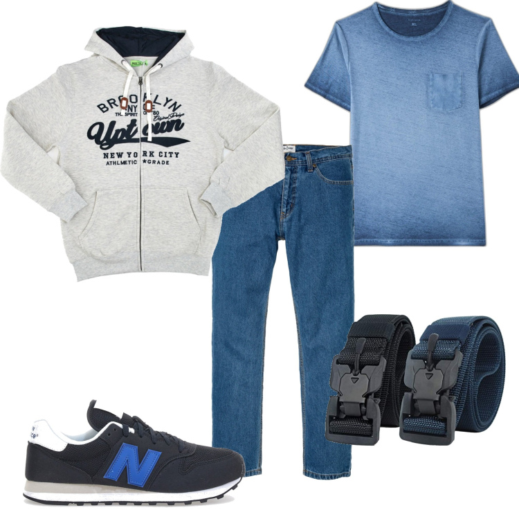 Outfit uomo - Total look #1617172. Stile Casual per Tutti i giorni. Abbinamento con jeans dritti, t-shirt, sneakers, cinture, felpe con cappuccio.