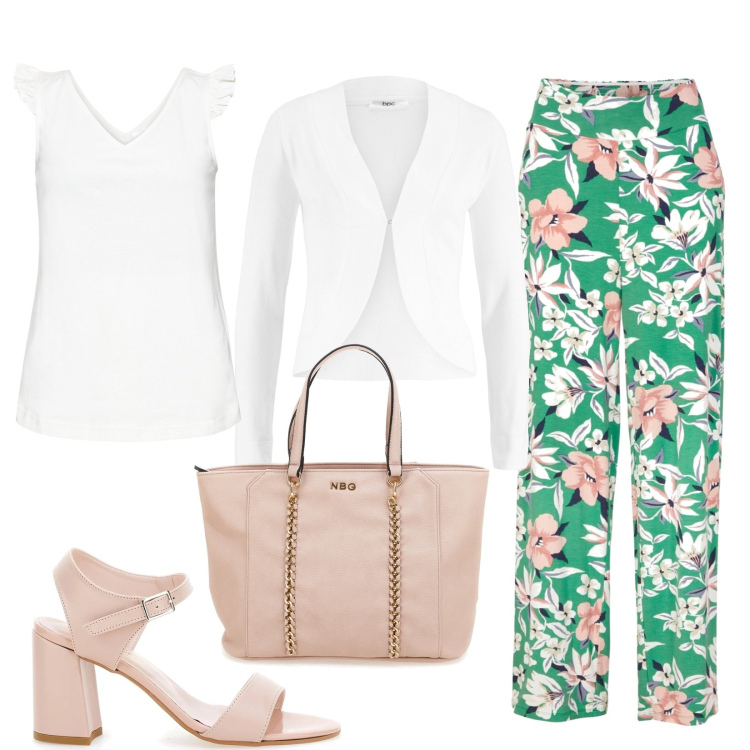 Outfit donna - Total look #1617555. Stile Casual per Tutti i giorni. Abbinamento con top, pantaloni, blazer, borse a spalla, sandali col tacco.