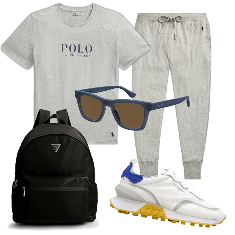 Outfit uomo - Total look #1617563. Stile Casual per Sport. Abbinamento con sneakers, pantaloni, t-shirt, borse sportive, occhiali da sole.