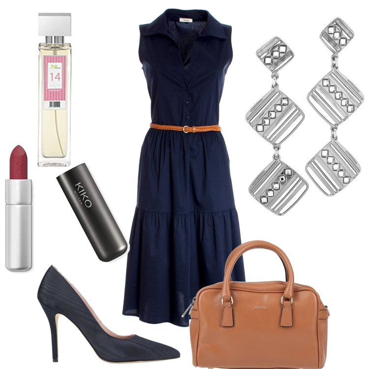 Outfit donna - Abito Fracomina. Stile Etnico per Serata fuori. Abbinamento con décolleté, borse a mano, vestiti midi/longuette, orecchini, profumi, rossetti.