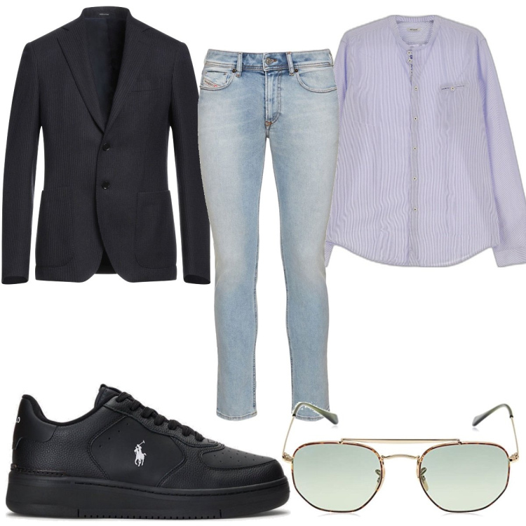 Outfit uomo - Total look #1617931. Stile Trendy per Tutti i giorni. Abbinamento con giacche, camicie, sneakers, jeans, occhiali da sole.