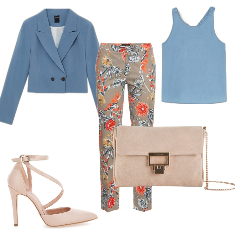 Outfit donna - Total look #1617942. Stile Casual chic per Cerimonia. Abbinamento con pantaloni, pochette, blazer, top, décolleté.