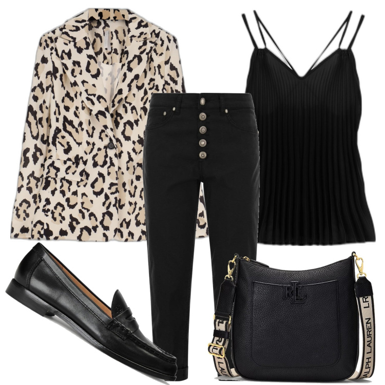 Outfit donna - La giacca super trendy. Stile Trendy per Ufficio. Abbinamento con giacche, top, pantaloni, mocassini, borse a tracolla.