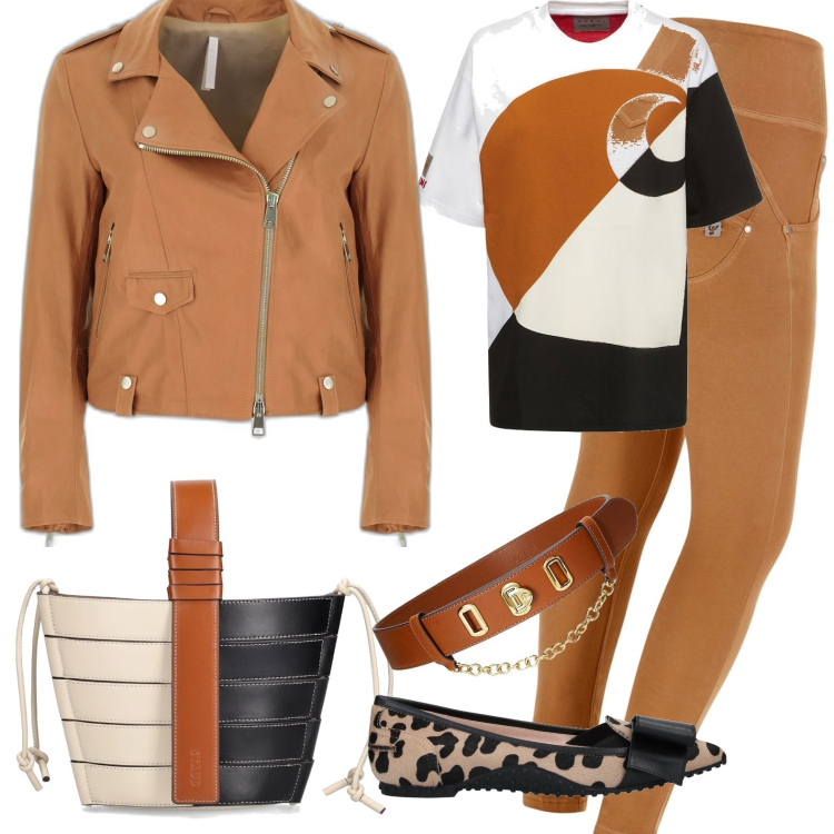 Outfit donna - Sportivo con stile. Stile Casual chic per Tutti i giorni. Abbinamento con mocassini, giacche, pantaloni skinny, cinture, shopping bag, t-shirt.