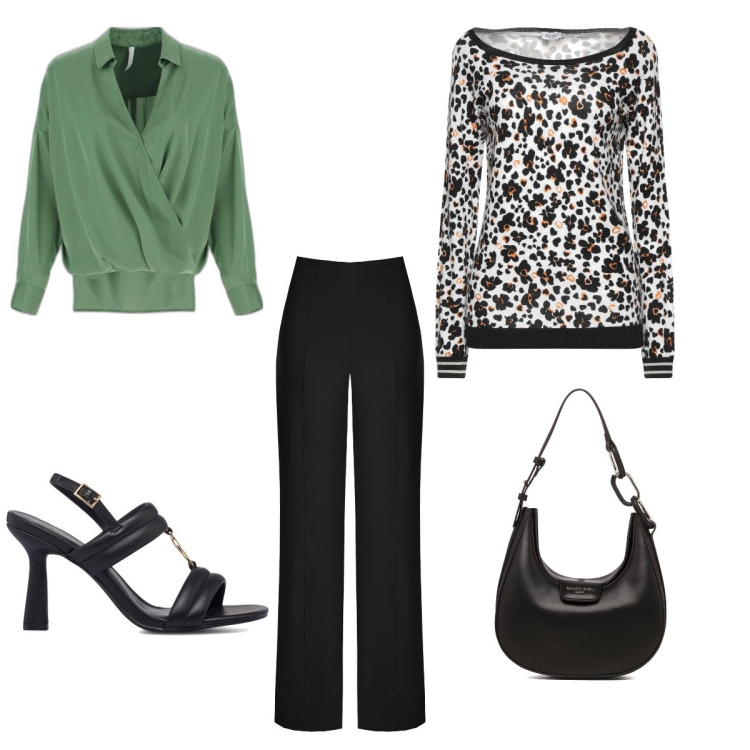 Outfit donna - Double. Stile Casual chic per Serata fuori. Abbinamento con pullovers, camicie, sandali col tacco, borse a spalla, pantaloni capri.