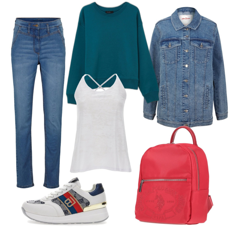 Outfit donna - Casuale style. Stile Casual per Tutti i giorni. Abbinamento con blazer, jeans skinny, zaini, felpe, canottiere, sneakers.